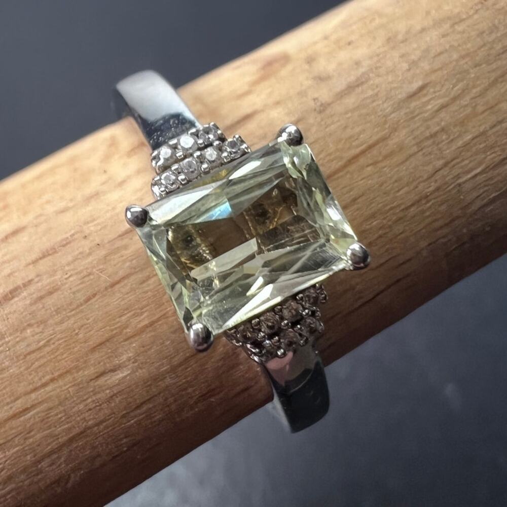Prasiolite and zircon Sterling silver ring size 9